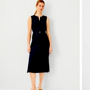 Ann Taylor: Split Neck Belted Midi Dress